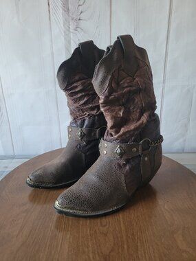 The Leather Collection Women’s 6.5 Brown Western Cowgirl Slouch Boot pointed toe